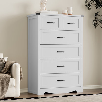Tall 6-Drawer Dresser for Bedroom, Modern Wooden Chest of Drawers with Metal Handles, Anti-Tipping Design, Sturdy and Stable Storage Organizer for Living Room, Entryway, Home Office