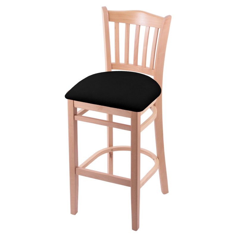 Tabouret de bar 25 po, Naturel, Vinyle noir, Tabouret de comptoir (siège d'une hauteur de 25 p