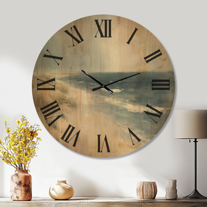 Horloge murale de plage Moody Coastal Shore, imprimée sur bois, Très grand