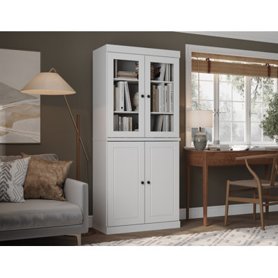 Vereniz Palace Imports 100% Solid Wood 6-Shelf Bookcase, Raised Panel & Clear Glass Doors, Adjustable Shelves, 32" Wide, 71.5" Tall by Latitude Run