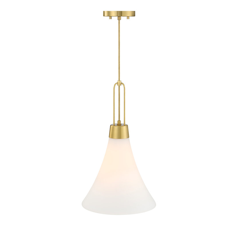 Rockleigh 60 Watt 1-Light Down Pendant Light with Etched Opal Glass Shade, 20" H x12" W x 12" D, Burshed Gold