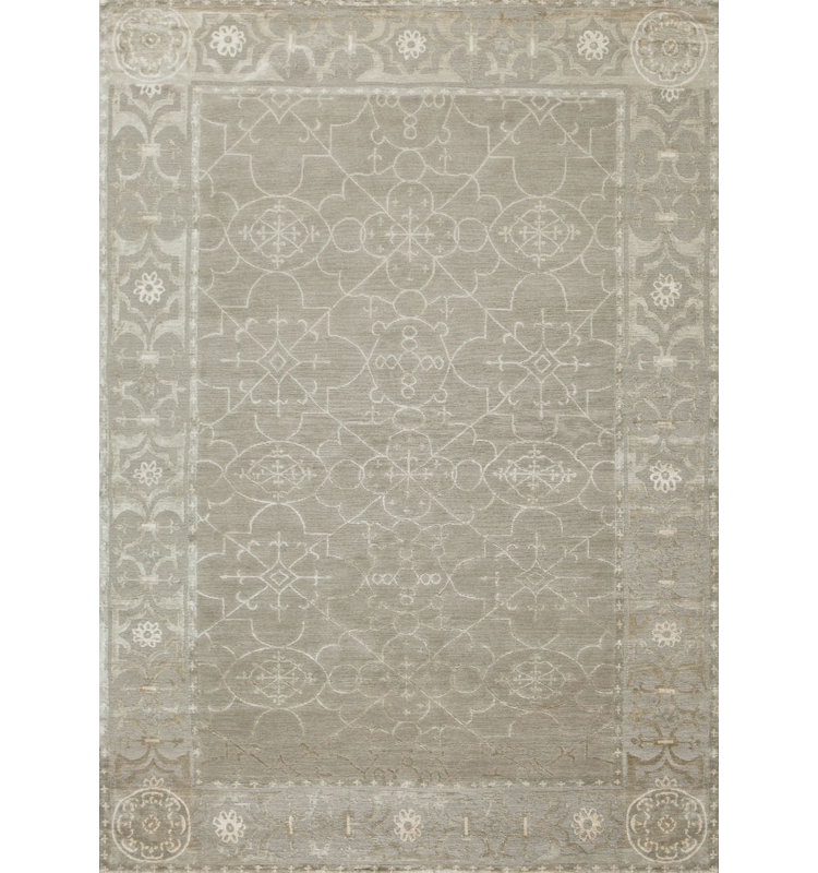 Castile Geometric Area Rug in Ivory/Silver/Gray, Rectangle 6' x 9'