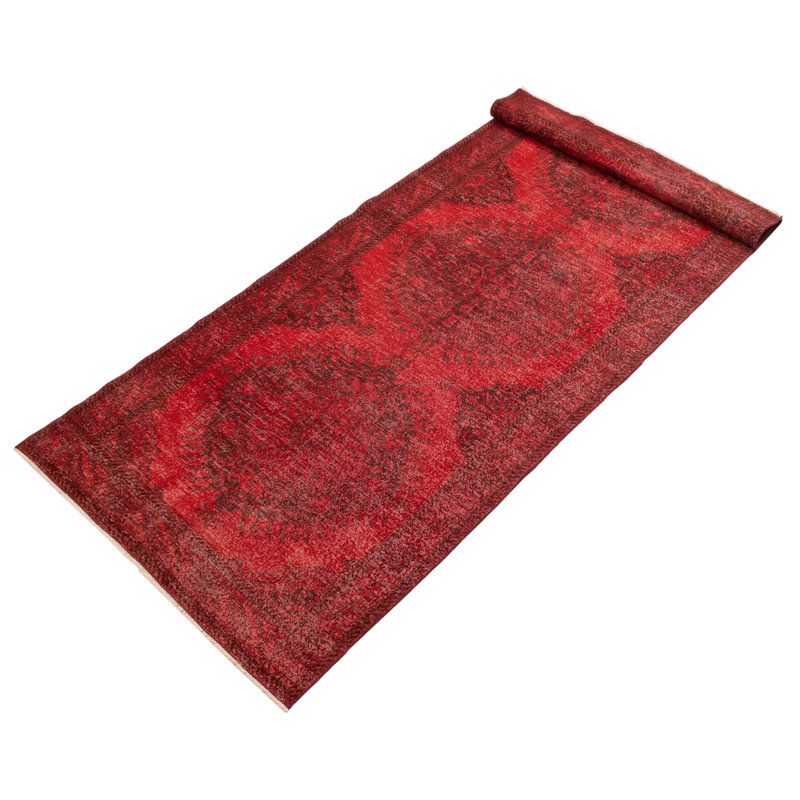 Paulean One-of-a-Kind 4'11" X 11'9" 1990s Wool Area Rug in Dark Red