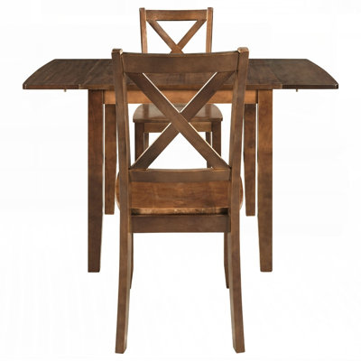 3-Piece Wood Drop Leaf Breakfast Nook Dining Set with 2 X-Back Chairs for Small Spaces, Extendable and Space-Saving Design