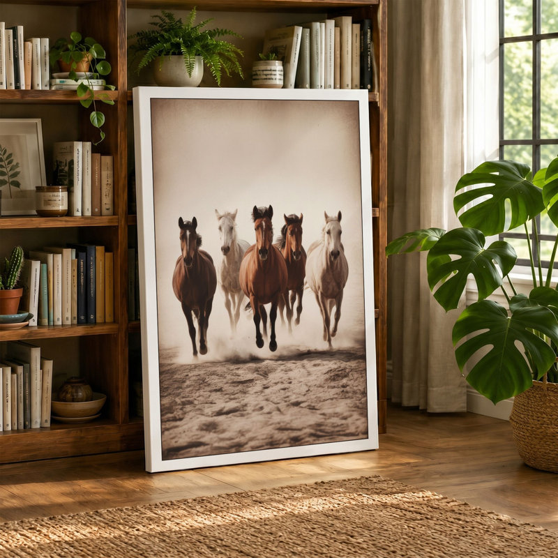 Horses in Mist Coastal - Wrapped Canvas, 24x16 - 61.0 x 40.6 cm, Ochre Border