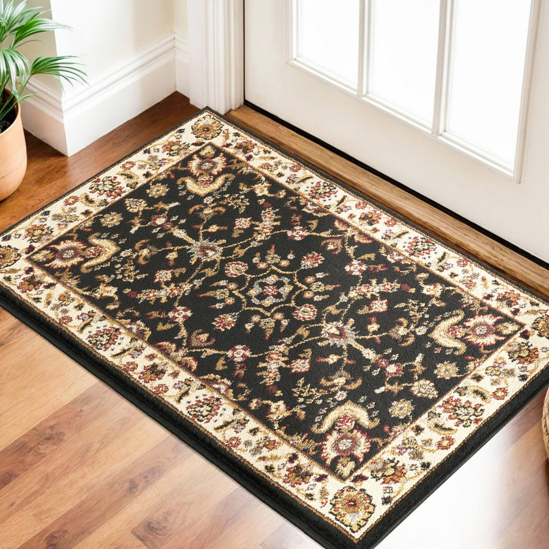 Tapis classique noir 61 x 91 cm, motif intégral, polypropylène, pour une pièce relaxante. Style intemporel. Poids : 1 kg.