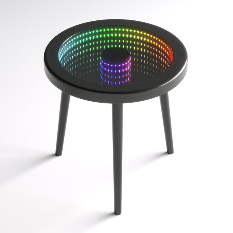 Infinity Mirror Coffee Table With Led Lights, Black, Black