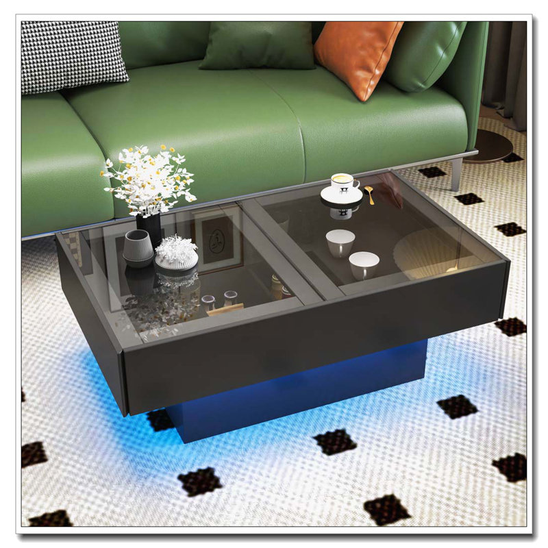 Table basse extensible avec plateau coulissant pour le salon, H 14,96 po x L 39,37 po x l 19,69 po, Noir, Bois