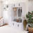 59.00 Inch Hall Tree With 6 Cabinets, 4 Coat Hooks And Adjustable Shelf-1910567000