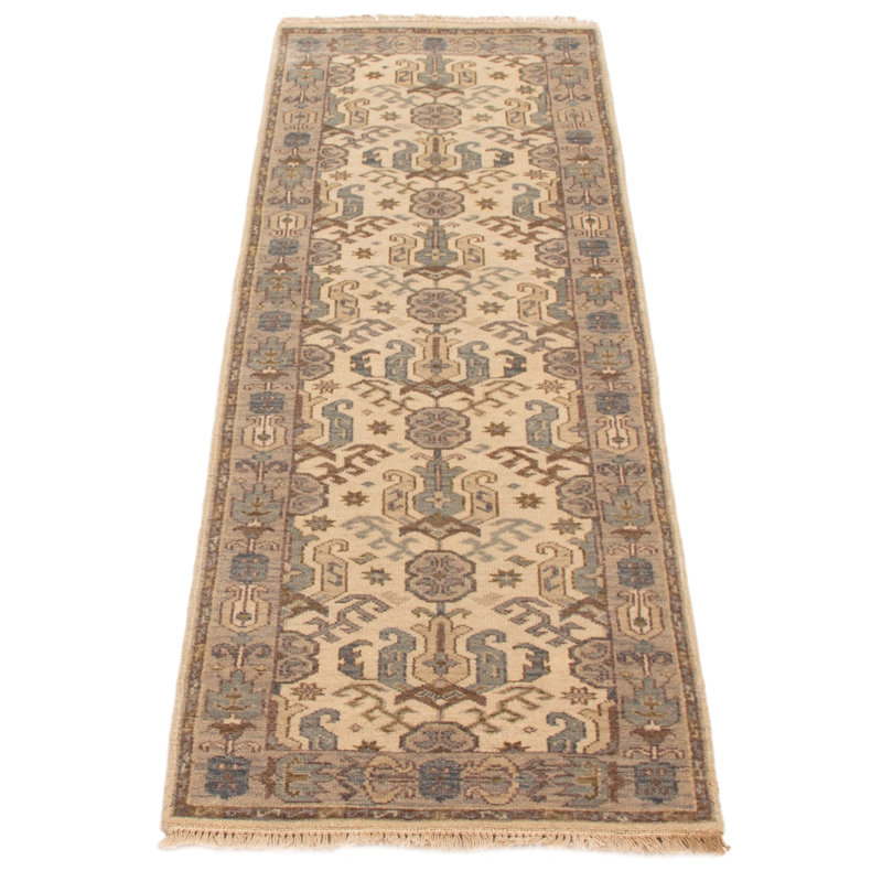 Tapis ivoire en laine noué à la main 2 pi 7 po x 7 pi 10 po Finra Agra Jaipur