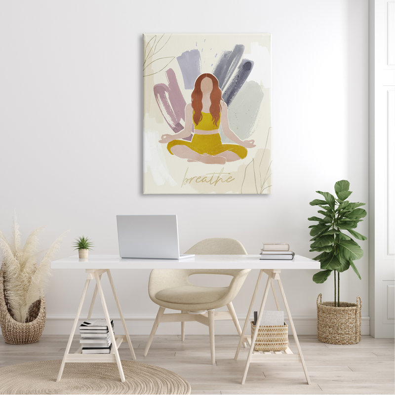 Personnage méditant «Breathe Botanicals» par Victoria Barnes - impression, H 48 po x l 36 po, Toile tendue