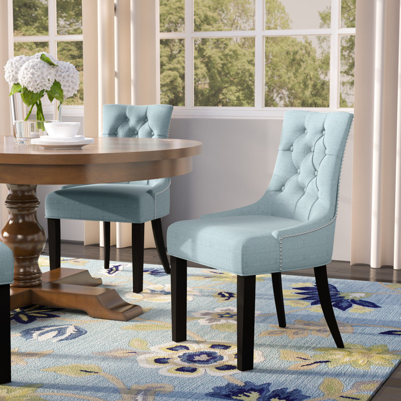 19.5'' H Upholstered Side Chair, Sky Blue, Rustic Black