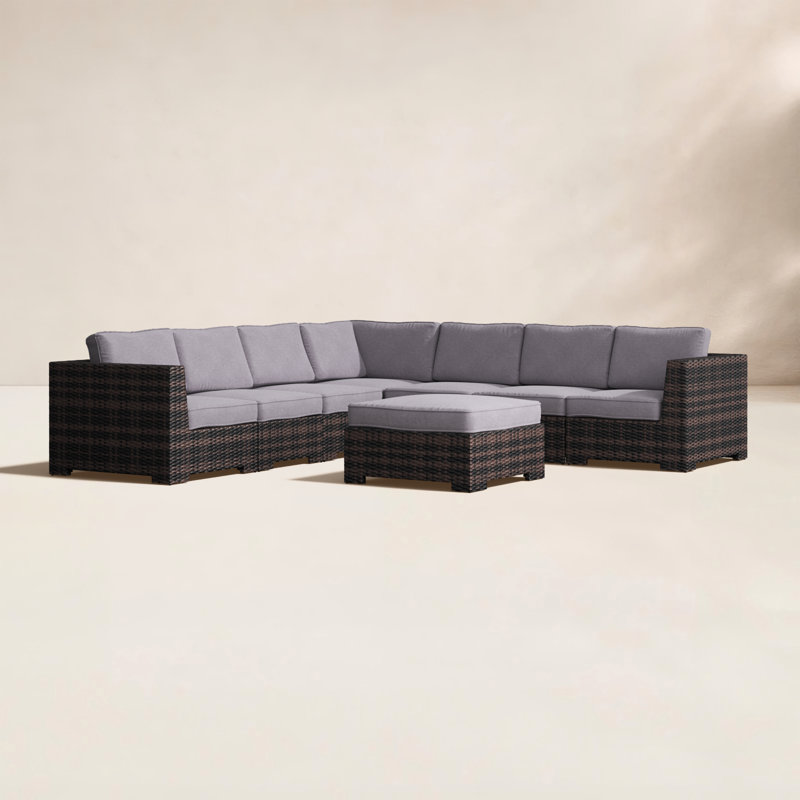 Paniagua Fully Assembled 122'' Wide Outdoor Wicker Reversible Patio Sectional, Espresso