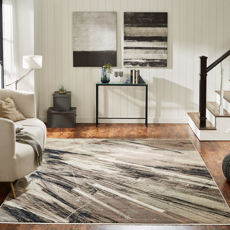 Likens Abstract Area Rug in Gray/White, Rectangle 8'5" x 11'5"
