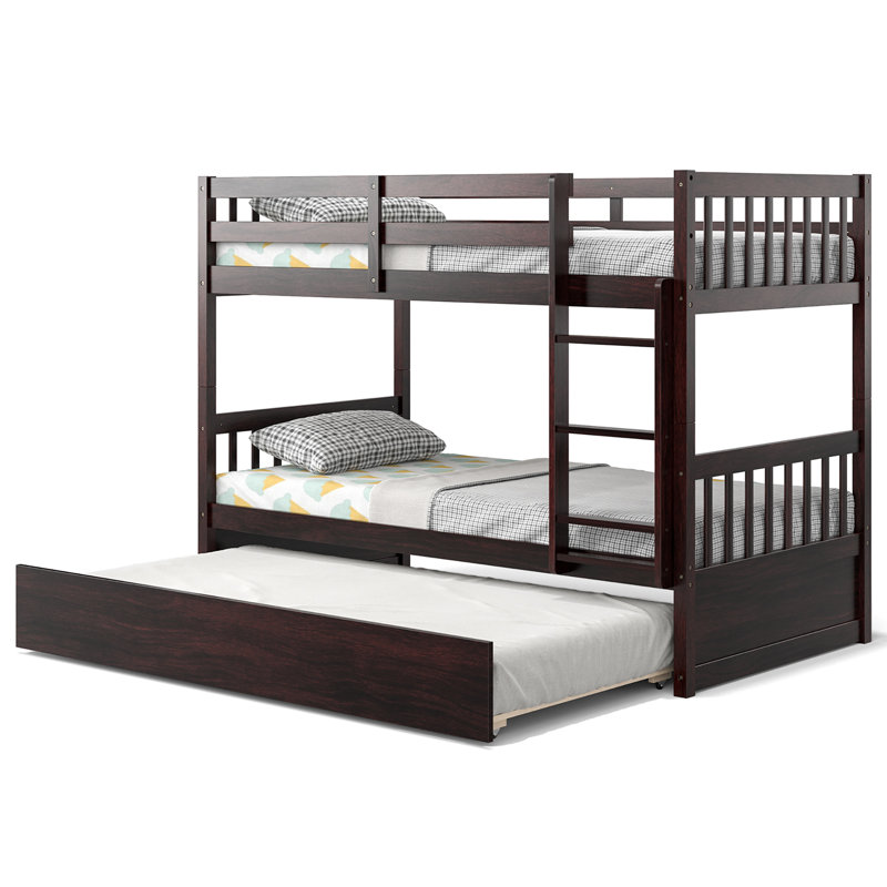 Gudmund Kids Twin Over Twin Bunk Bed with Trundle, Espresso