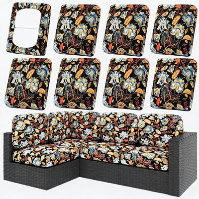 8Pcs Patio Cushion Covers, Stretch Outdoor Cushion Covers Replacement, Washable Outdoor Chair/Sofa Slipcovers for Patio Furniture Cushions Protector with Elastic Bottom(Floral,Cover Only)