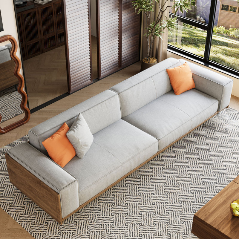Canapé moderne 111,81 po 4 places avec accents noyer et tissu lavable - gris clair