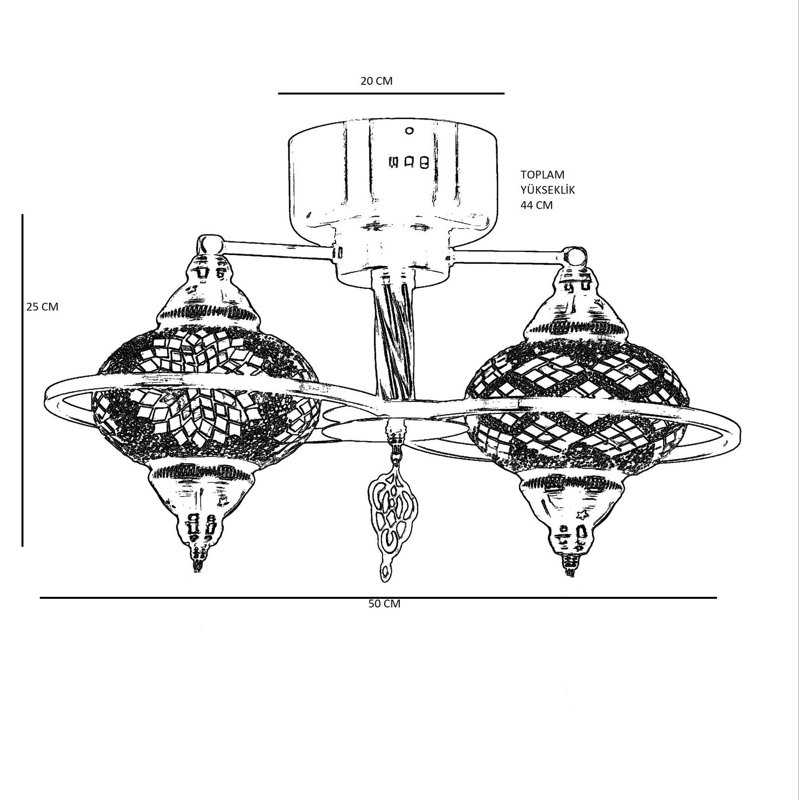 Lustre oriental élégant en métal avec capuchon en verre Lanare Elegant, 17,3 po x 19,7 po | Douille E27, 40 W maximum | Conception traditionnelle Tiffany du sud-ouest, parfaite pour le salon, la salle à manger et le vestibule