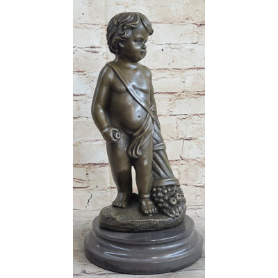 Gitane Angelic Young Boy Child Holding Apple Bronze Statue Sculpture Figure 14 Inches X 6 Inches