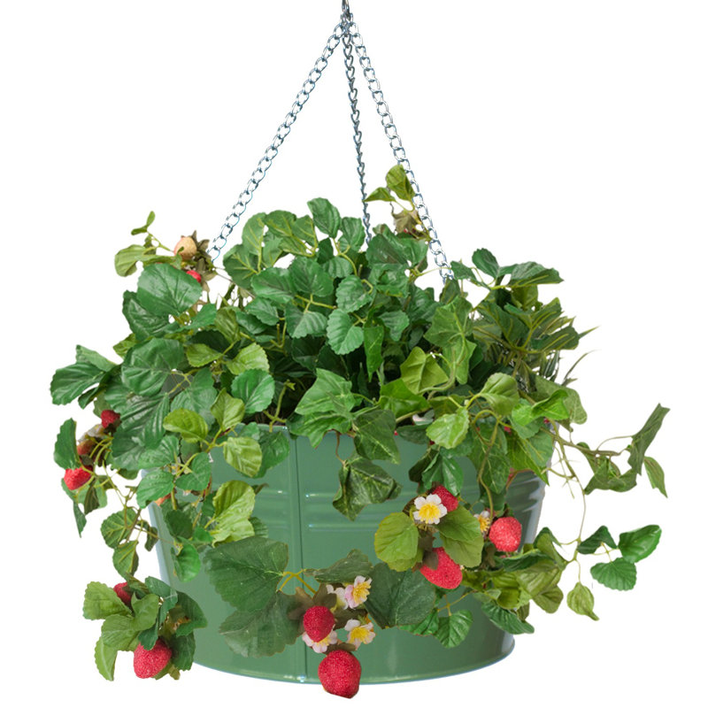 Enameled Galvanized Steel Hanging Planter, Red