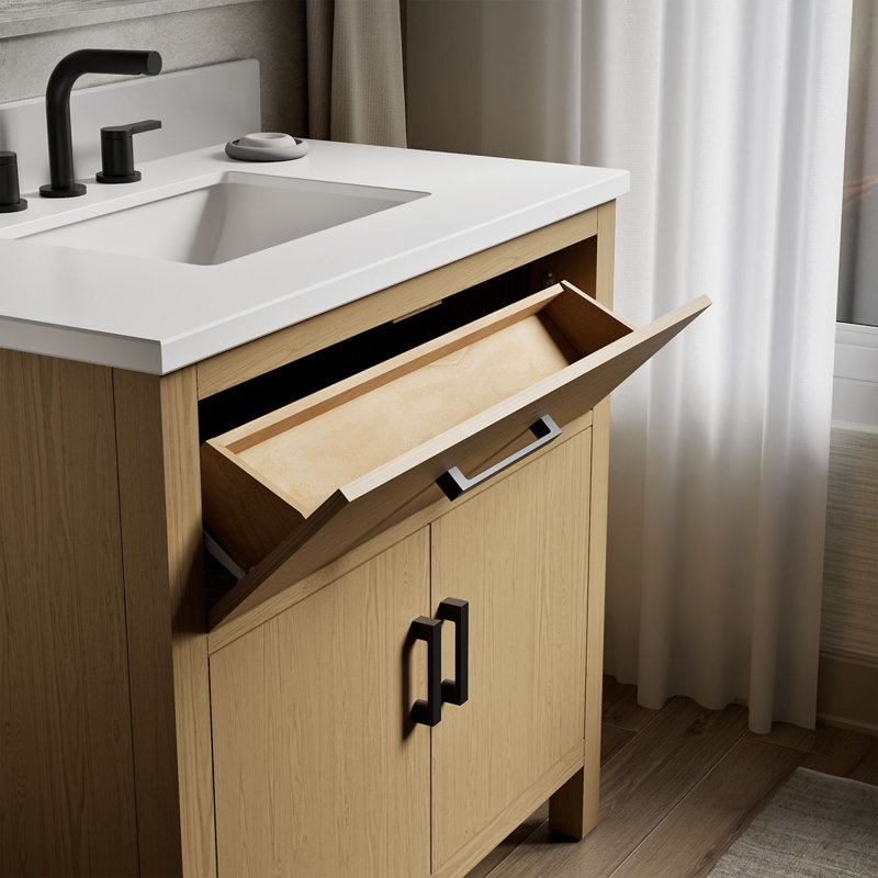 Kresla 36 In. Bathroom Vanity Cabinet With Sink And Quartz Top, Light Oak, Matte Black