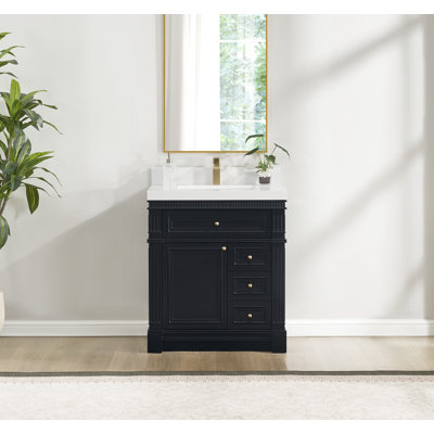 Bellville 30 In. W X 22 In. D X 35 In. H Freestanding Bath Vanity In Royal Black With Calacatta Quartz Top