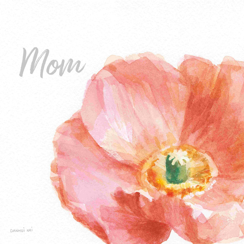 Garden Poppy Flip On White II Mom, H 36 po x l 36 po, No, Cadre simple blanc
