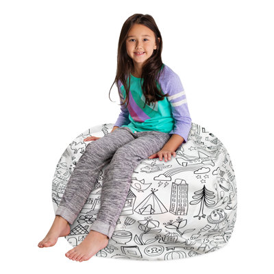 Kids Bean Bag Chair Cover - Stuffed Animal Storage & Toy Organizer with Zipper - Plush Storage Kids Bean Bag Cover only for Toddlers and Children's Rooms - Organizes Pillows, Blankets, and Stuffies - Multiple Colors, Sizes, and Fabrics