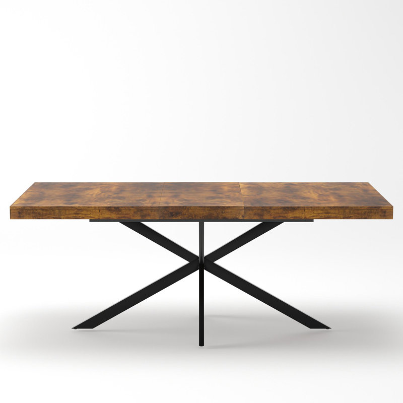 Table de salle à manger rectangulaire de 55,11 po à 70,86 po avec plateau en bois antique et plaque en relief de même couleur, avec boîte de rangement, convient aux salles à manger, aux cuisines et aux salons, brun