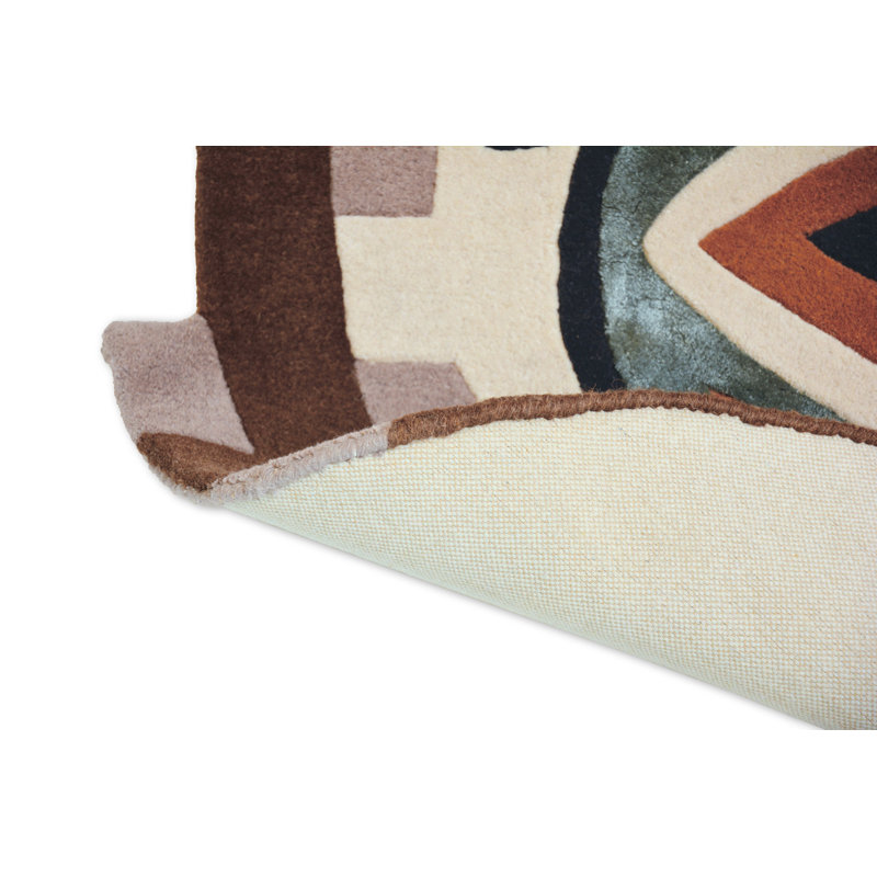 Hand Tufted Area Rug in Brown/Teal/Orange/Beige, Round 3'3"