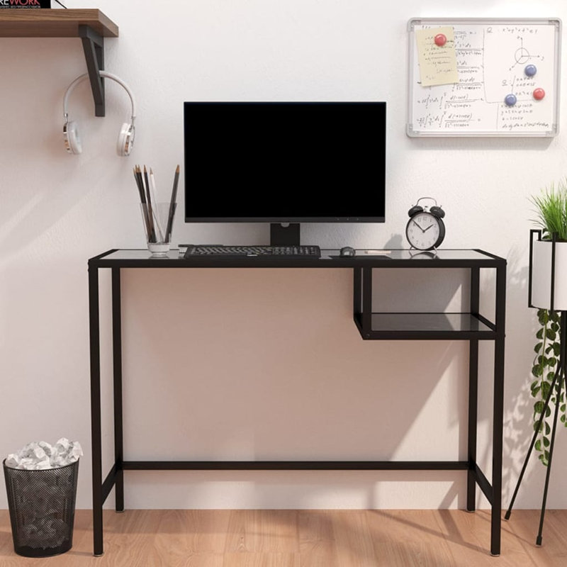 Milliron Glass Top Metal Base Writing Desk, Gold, Black