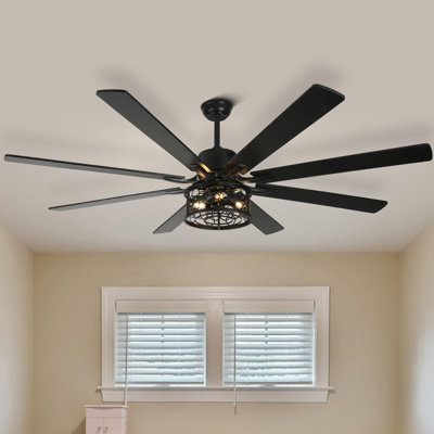 72 Inch Industrial Caged Ceiling Fan with Remote, Silent DC Motor Ceiling Fan with Light for Bedroom