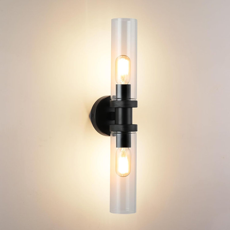 Luminaire de salle de bain moderne à 2 lumières avec abat-jour en verre transparent, applique murale réglable pour miroir, couloir et éclairage de cuisine