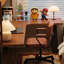 Bureau d'écriture brun en bois massif en forme de L-118615320-131440933