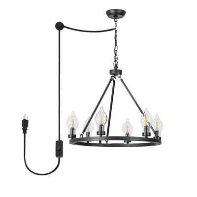 Lustre d'extérieur 24 pouces à 6 lumières en satin noir à brancher