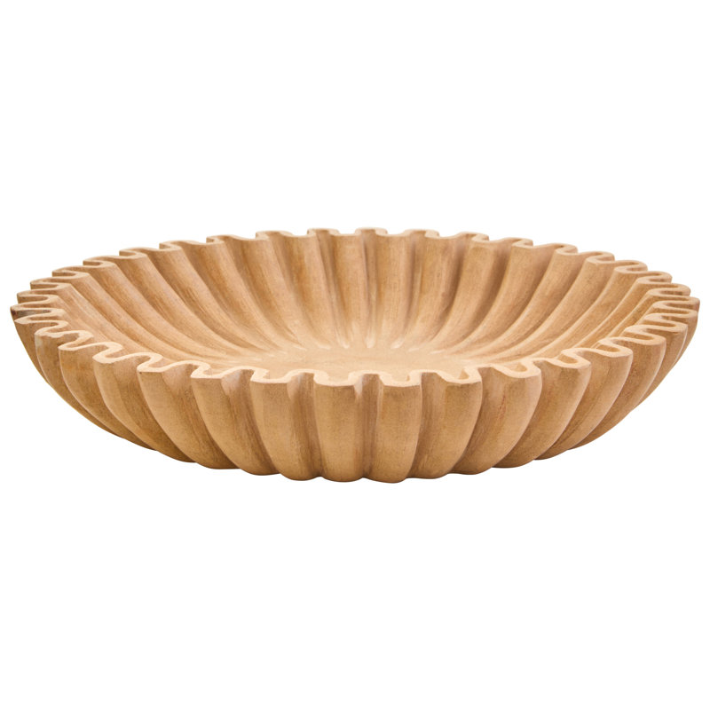 Demecia Small Fluted Marble Bowl, Yellow, 5cm H x 30cm W x 30cm D