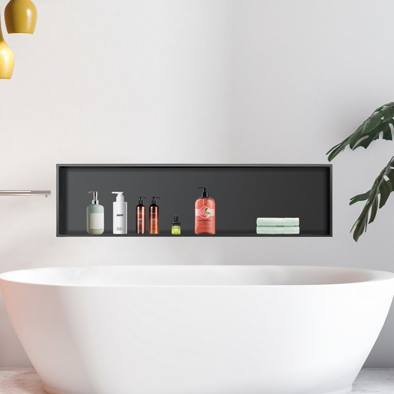 48" Black Stainless Steel Rectangular Recessed Shower Niche