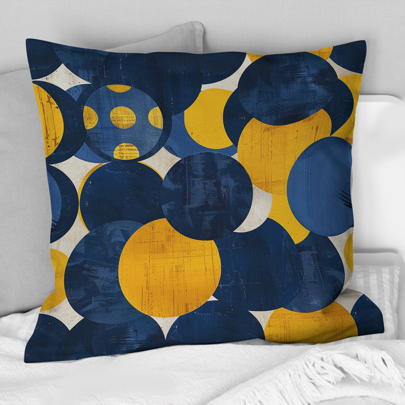 Coussin moderne bleu et jaune Modern Circles III, H 18 po x l 18 po