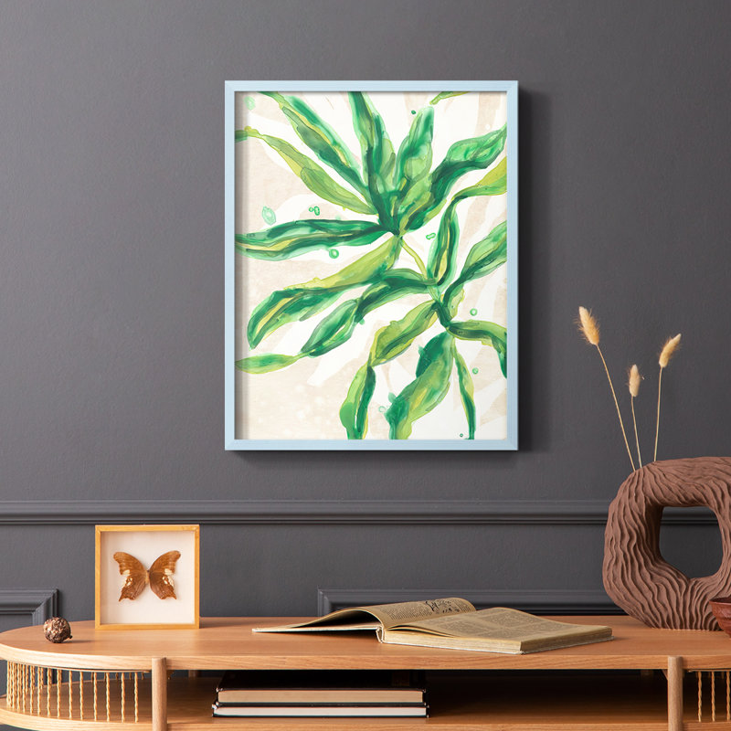 «Parchment Palms II», reproduction encadrée - bois massif, Bleu, H 10 po x l 8 po
