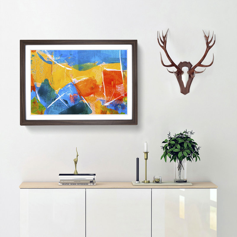 Abstract Art Painting Vol.36 by S.Johnson - Picture Frame Painting Print, 27cm H x 36cm W x 2cm D, Walnut Framed