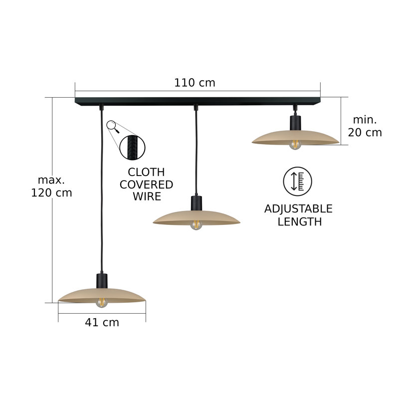 3 - Light Matte Black Dome Pendant, Black/Latte