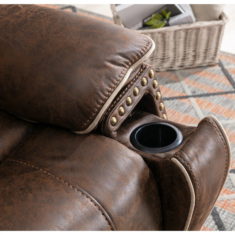 Khristina Dual Motor Power Lift Massage Chair – 40.2" Wide Overstuffed Recliner with Heating/USB, Brown Faux Leather