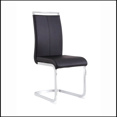 Chaises de salle à manger modernes, chaise d'appoint rembourrée en similicuir à dossier haut en polyuréthane avec pieds en métal chromé en forme de C pour la salle à manger, chaise de bureau, meuble-lavabo et patio (ensemble de 4) WQLY035-W11514918