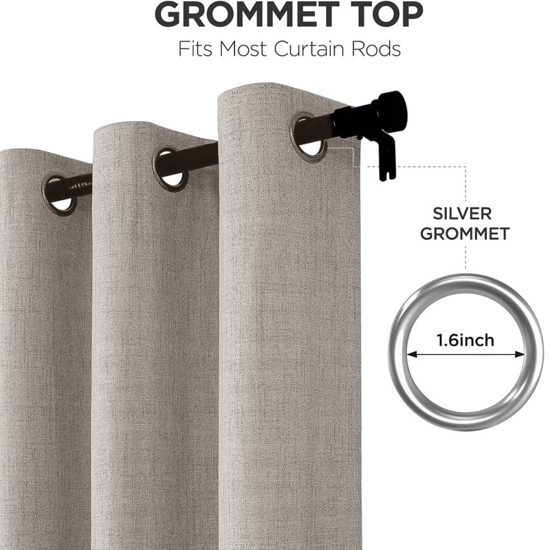 100% Linen Blackout Curtains with Eyelets – Ready Made (Set of 2), Beige, 168cm Width x 228cm Drop