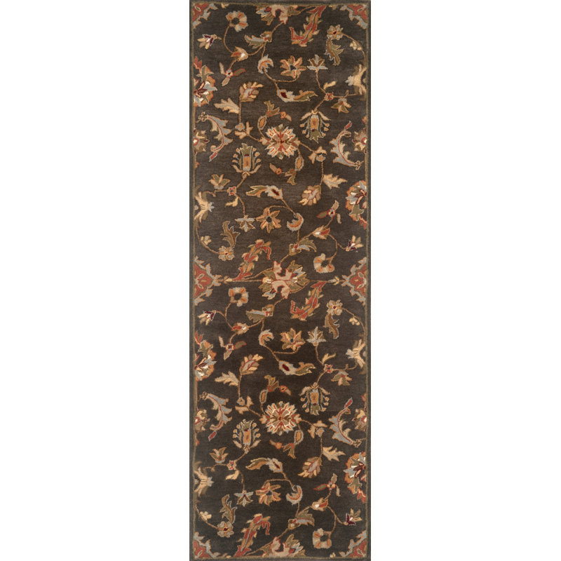 Tapis gris anthracite en laine touffeté à la main Hamill, Tapis de couloir beige