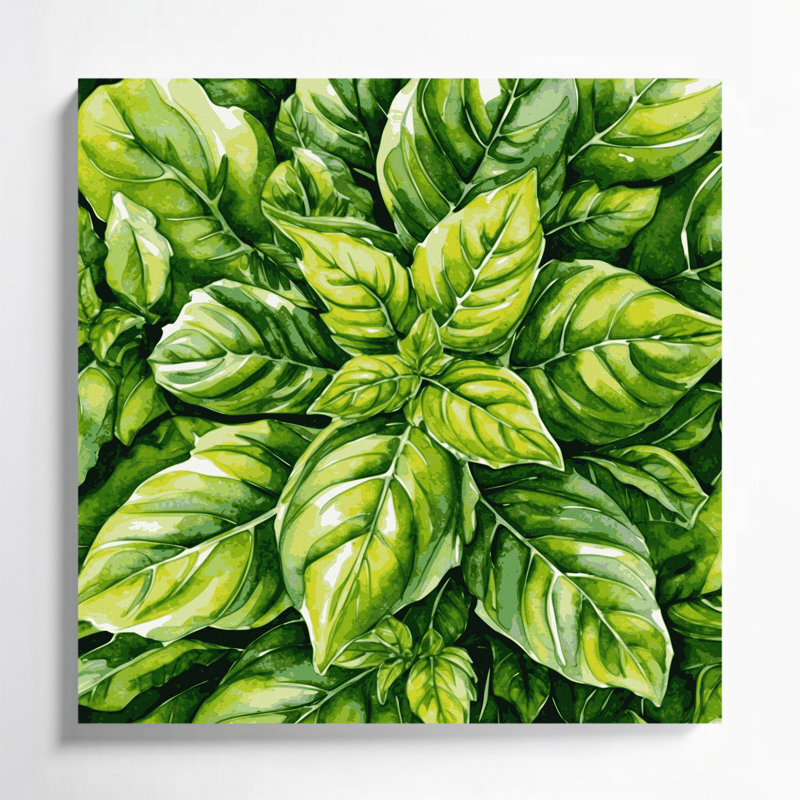 "Watercolor Botanical 60", art mural sur toile verte, H 16 po x l 16 po