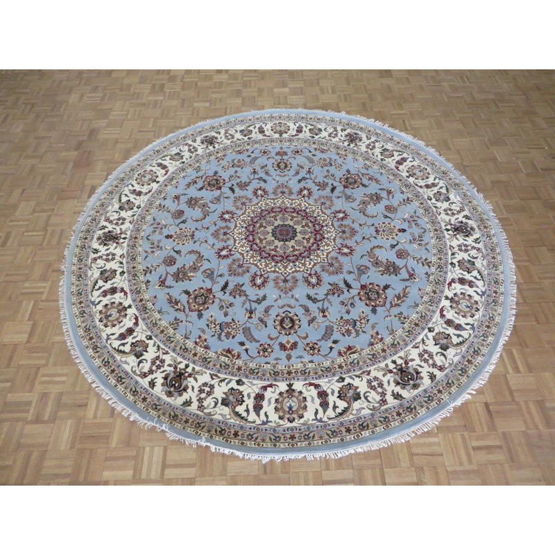Tapis noué la bleu/beige 9 pi 10 po one-of-kind à la main Draeger