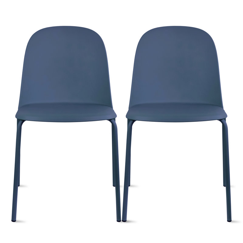 Walthall Stackable Dining Chairs - Set of 2 Modern Plastic Chairs with Sturdy Iron Legs - Space-Saving Side Chairs for Kitchen & Dining Room, Blue