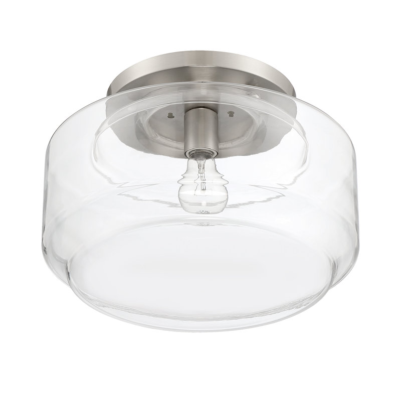 Peri 14" Clear Glass Drum Flush Mount in Brushed Polished Nickel