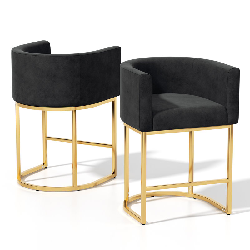 Counter Height Bar Stools, Modern Barrel Counter Stools Upholstered Accent Barstools With Footrest, Black